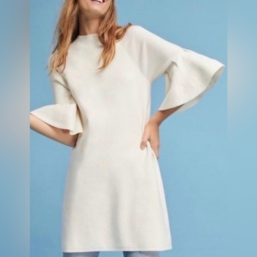 Moth Anthropologie Chester Bell Sleeve Career Sweater Dress‎ Off White XXS